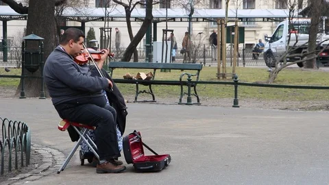 Gypsy playing the violin in the park Stock Footage 87838153