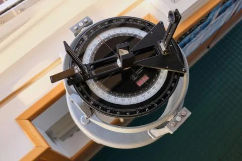 Gyro compass located on navigation bridge of cargo ship Stock-Fotos