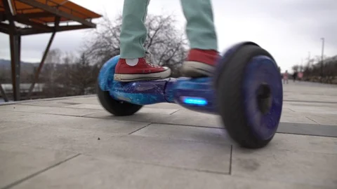 Gyroscope. Close-up of a hoverboard in motion. Controlling the Balance GyroScoot Video stock 88768019