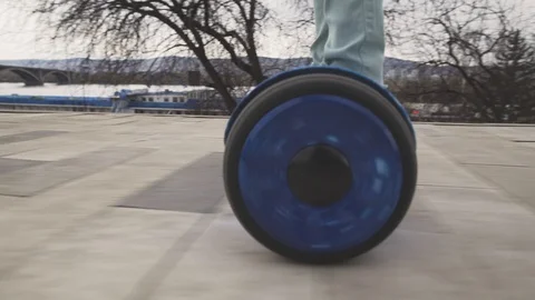 Gyroscope. Close-up of a hoverboard in motion. Controlling the Balance GyroScoot Video stock 88768189