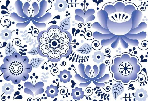 Gzhel seamless pattern, Russian folk art design, retro ceramics style Stock Illustration