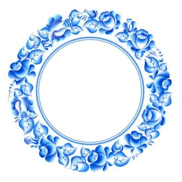 Gzhel style circle frame. Stock Illustration