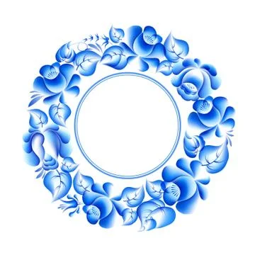 Gzhel style circle frame. Stock Illustration
