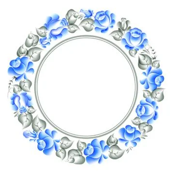 Gzhel style circle frame. Illustrazione stock