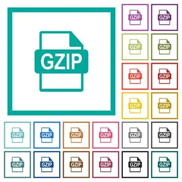 GZIP file format flat color icons with quadrant frames Illustrazione stock