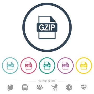GZIP file format flat color icons in round outlines Illustrazione stock