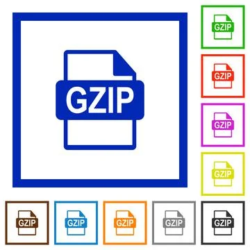 GZIP file format flat framed icons Illustrazione stock