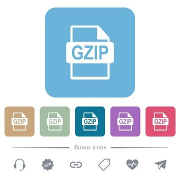 GZIP file format flat icons on color rounded square backgrounds Illustrazione stock