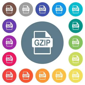 GZIP file format flat white icons on round color backgrounds Stock-Illustration