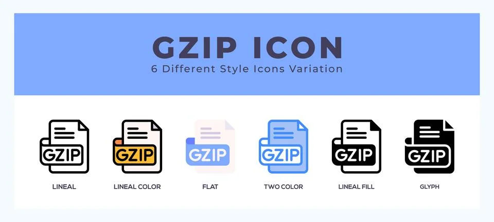 Gzip file icon set pack vector illustration. Stock Illustration