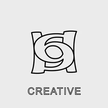 H 69 initial lettering creative line logo design Stock Illustration