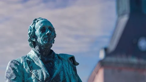 H C Andersen statue, city Odense, Denmark Stock Footage 146868826