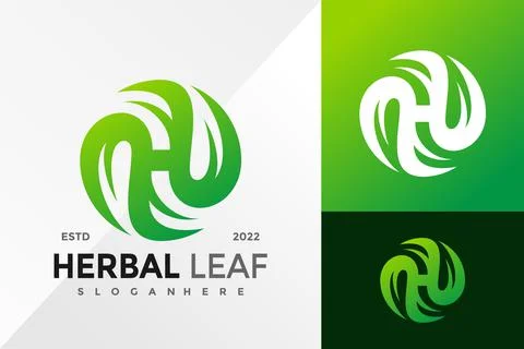 H Herbal Leaf Logo Design Vector illustration template 스톡 일러스트