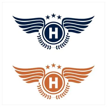 H initials logo in badge star wing shape illustration Illustrazione stock