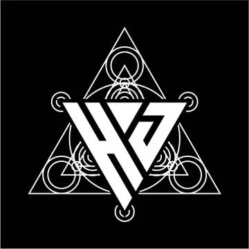 H J Monogram letter logo with triangle shape design template with sacred geom Illustrazione stock