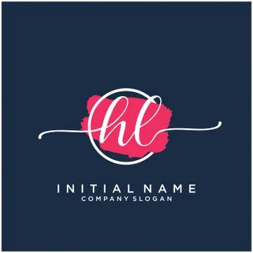 H L Initial handwriting logo design with brush circle Illustrazione stock