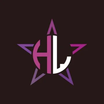 H L initials circle with stars and black background Illustrazione stock