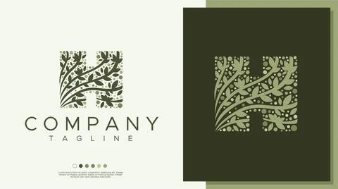 H leaf letter logo design template. Line H letter logo template. Stock Illustration