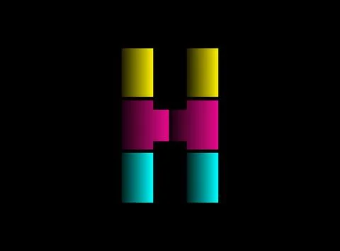 H letter font, vector logo made of Cmyk color. Dynamic split blue, pink, yell Stock Illustration