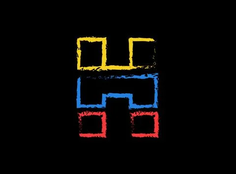 H letter hand write vector desing, brush font logo. Blue, red, yellow color o Stock Illustration