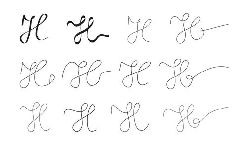 H Letter Initial Cursive Hand Written Calligraphic Alphabet Set for Logo Bran Illustrazione stock