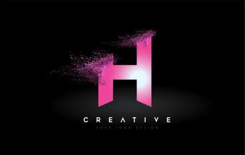 H Letter Logo with Dispersion Effect and Purple Pink Powder Particles Expandi Illustrazione stock