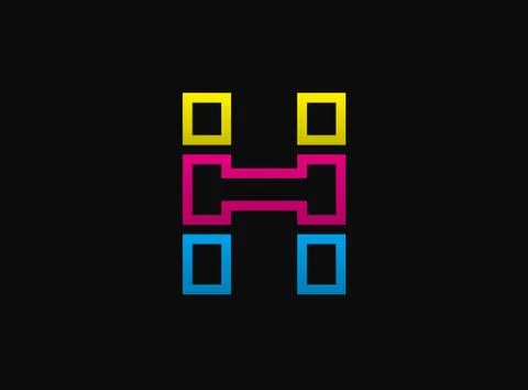 H letter logo, vector desing font .Dynamic cmyk split blue, pink, yellow colo Stock Illustration