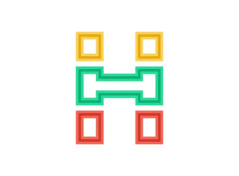 H letter logo, vector outline stroke font. Slice, cut design with red, green, Stock Illustration
