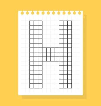 H letter on notepad sheet of squared paper, made of squares. Vector illustrat Stock Illustration