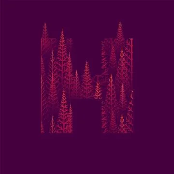 H letter Pine tree forest illustration Stock Illustration