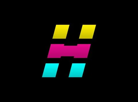 H letter vector desing, Cmyk color font logo, . Dynamic split blue, pink, yel Stock Illustration