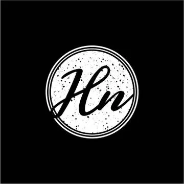 H N Initial Handwriting In Black and White Circle Frame Design Stock Illustration