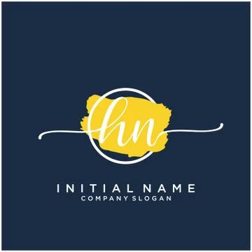 H N Initial handwriting logo design with brush circle Stock Illustration