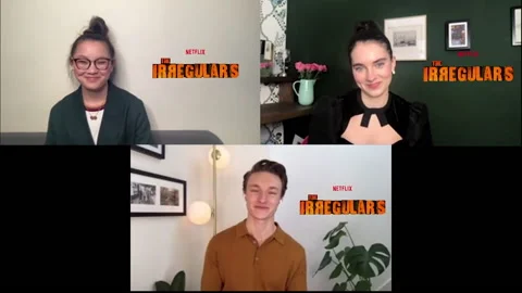 H. Osterfield, D. Shaw, T. Graham talking about 'The Irregulars Season 1' - 2021 Stock Footage 154359465