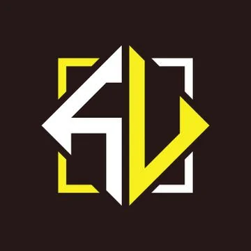 H U Initials quadrangle monogram with square Illustrazione stock