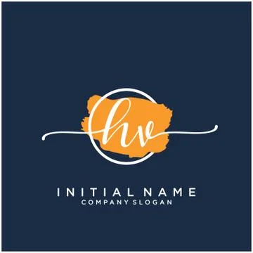 H V Initial handwriting logo design with brush circle Illustrazione stock