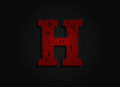 H vector red letter made of grunge texture. Insane Fear brutal font. Wicked n Illustrazione stock
