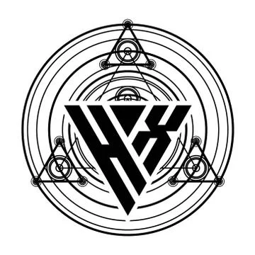 H X Monogram letter logo with triangle shape design template with sacred geom Stock Illustration
