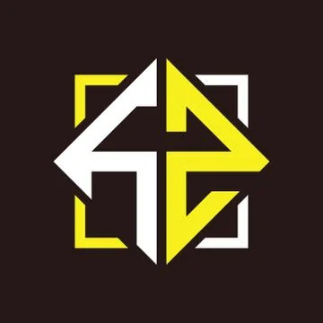 H Z Initials quadrangle monogram with square Stock Illustration