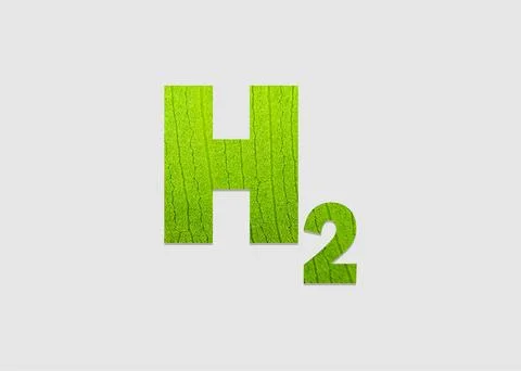 H2 - hydrogen as an ecological energy source in the form of green leaf Illustrazione stock