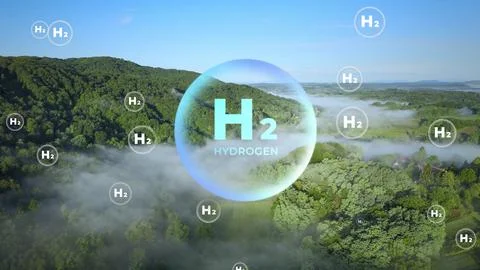 H2 hydrogen molecules as a future clean energy transition fuel for Net zero Foto stock