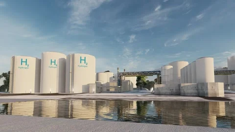 H2 hydrogen terminal, Renewable hydrogen can be used as a fuel to power vehicles Stock Footage 280081769