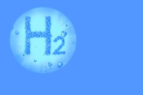 H2 letters with bubbles hydrogen green energy of the future with blue back Stock Illustration