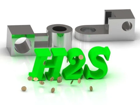 H2S - words of color letters and silver details on white background Stock Illustration
