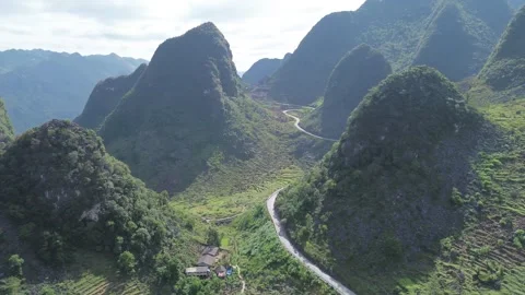 Ha Giang Loop Limestone mountains Vietnam 4k aerial shot 00:11 Stock Footage 323157621