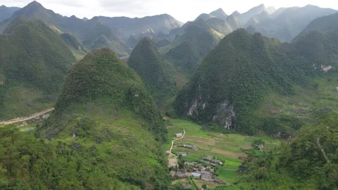 Ha Giang Loop Limestone mountains Vietnam 4k aerial shot 00:13 Stock Footage 323157656
