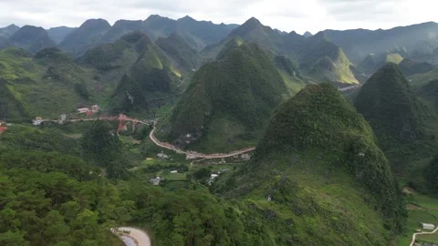 Ha Giang Loop Limestone mountains Vietnam 4k aerial shot 00:20 Stock Footage 323157671