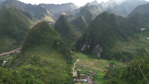 Ha Giang Loop Limestone mountains Vietnam 4k aerial shot 00:11 Stock Footage 323157678