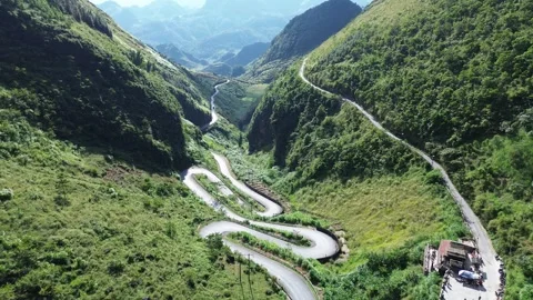 Ha Giang Loop Ma Pi Leng Pass Vietnam 4k aerial shot 00:23 Stock Footage 322040305