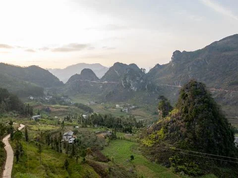 Ha Giang loop mountain valley with karst peaks and rice terraces Fotos Stock